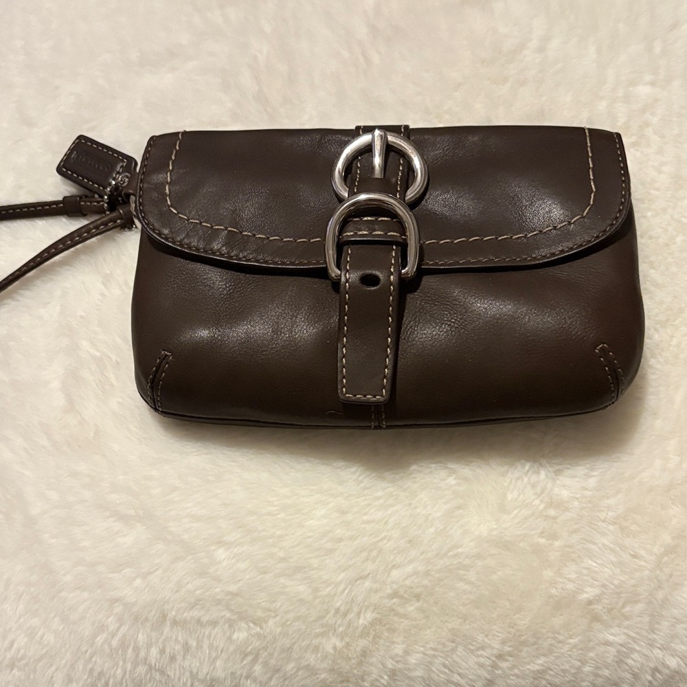 Coach Dark Brown Leather Wristlet